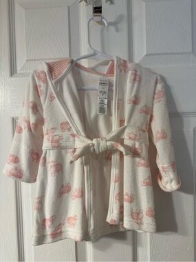 Carter's Cream Hooded Baby Robe with Pink Elephant Print